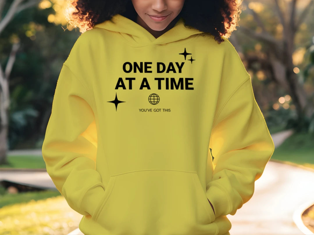 One Day at a Time Black - Bella + Canvas 3719 Unisex Poly-Cotton Fleece Pullover Hoodie